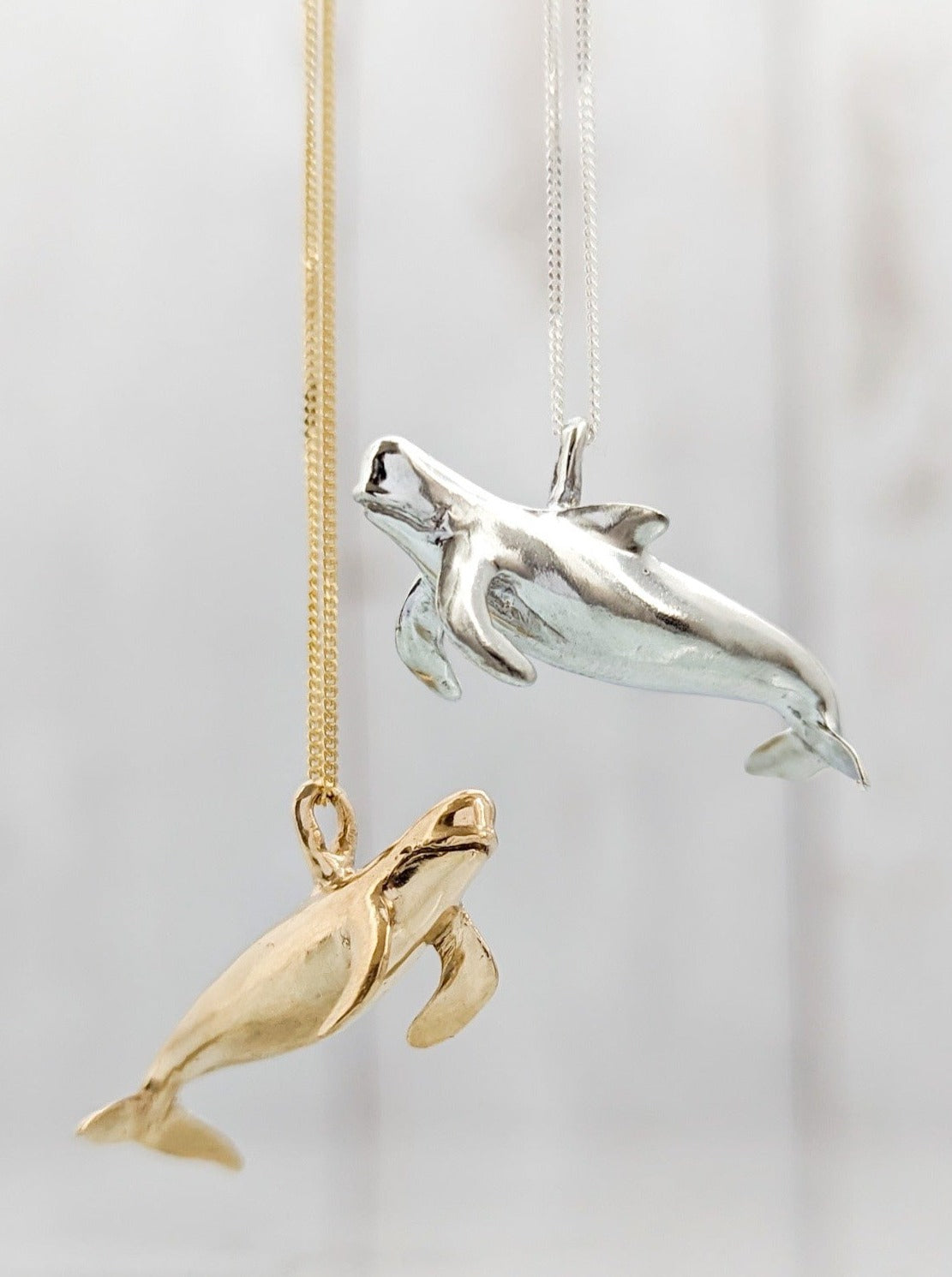 3D realistic pilot whale necklace in gold or silver
