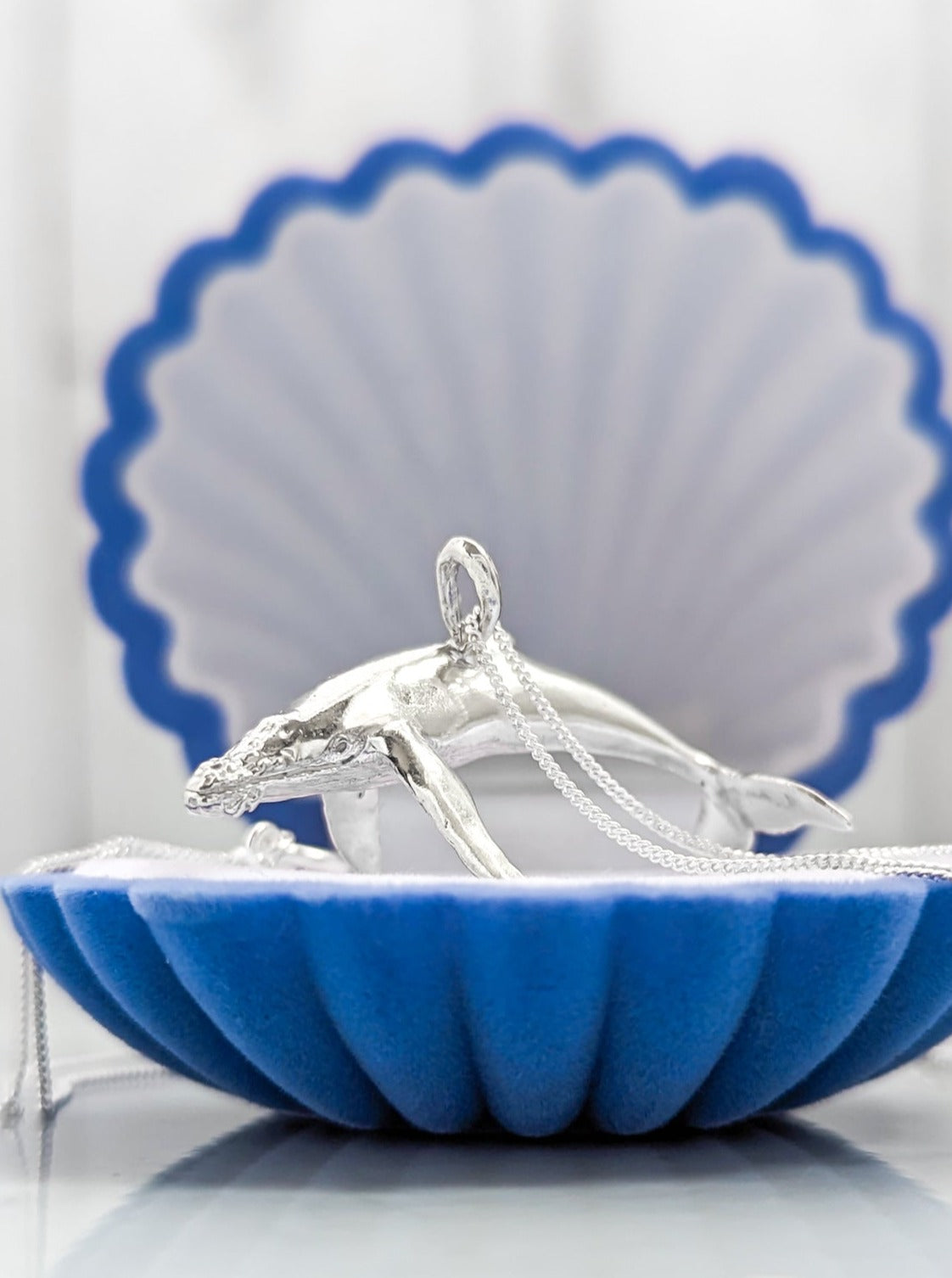 Sterling silver accurate humpback whale necklace