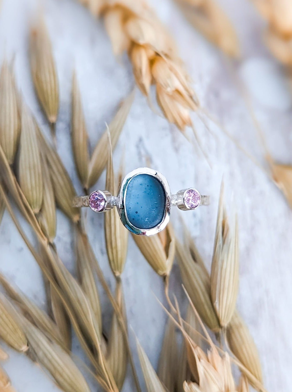 Blue sea glass ring fashion