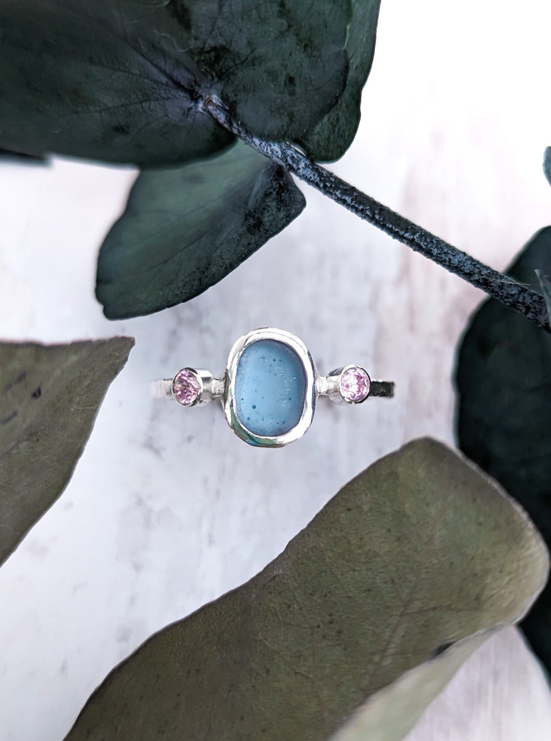 Pastel blue seaglass ring