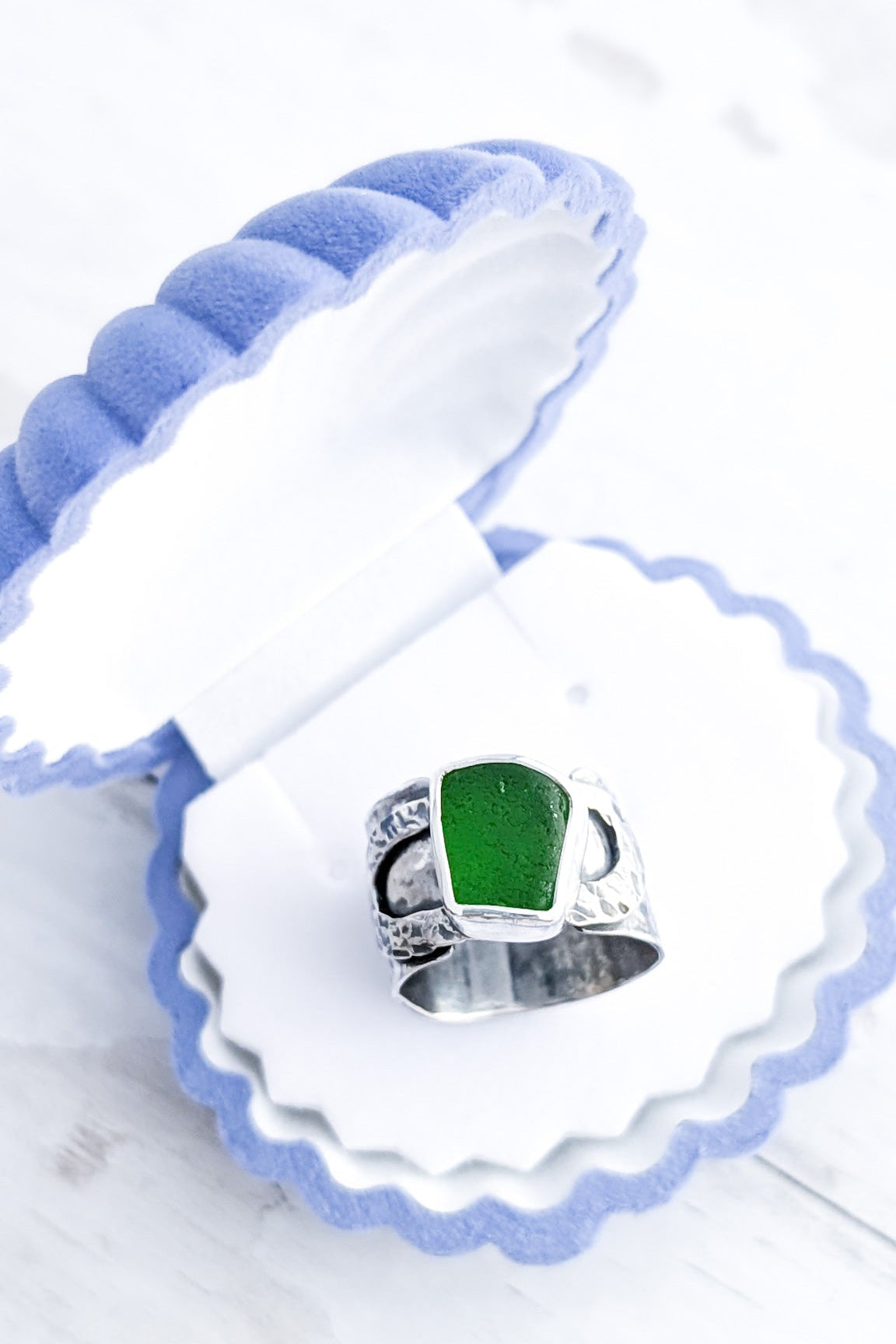 Chunky green sea glass ring