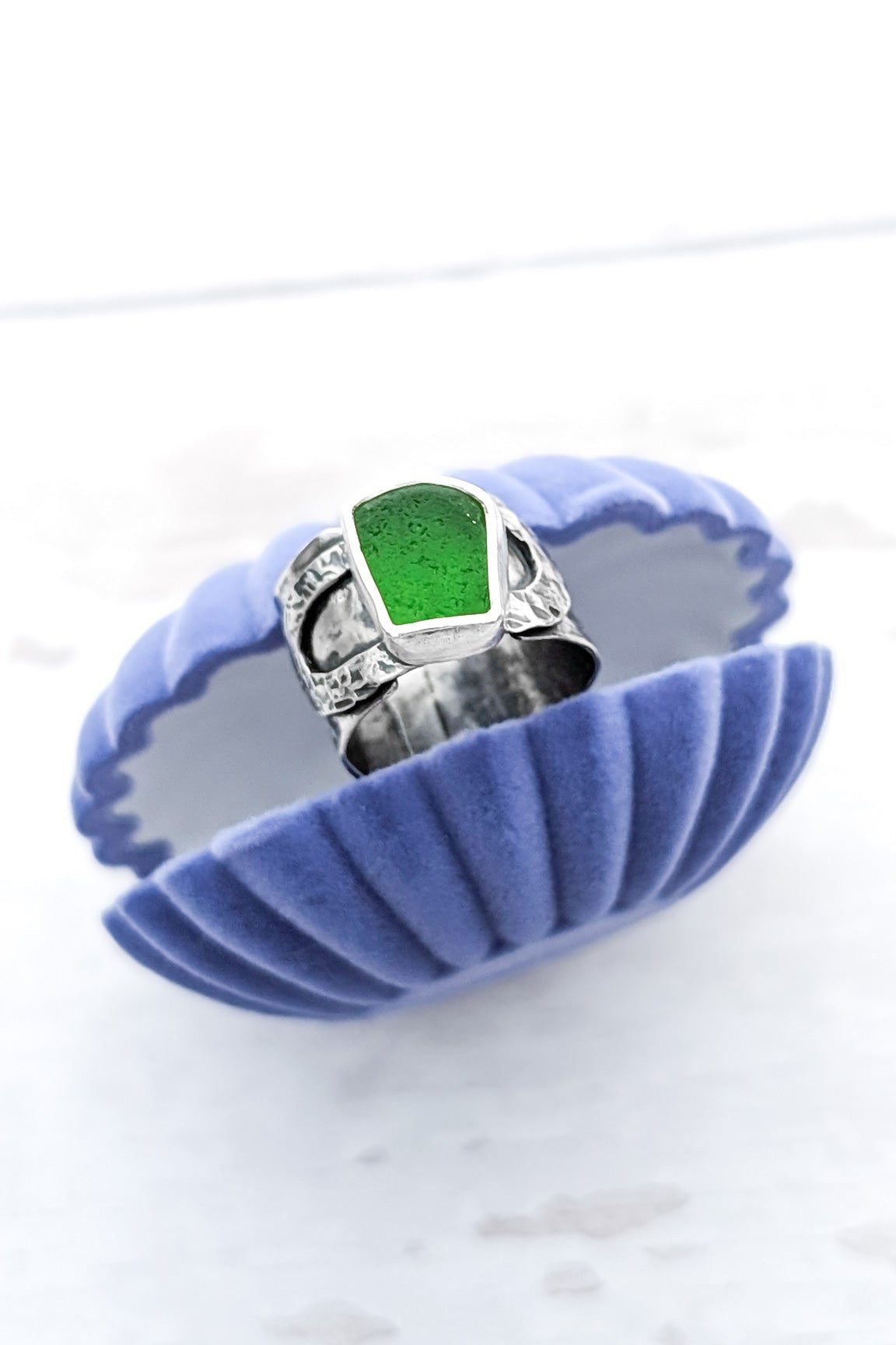 Chunky silver Scottish sea glass ring