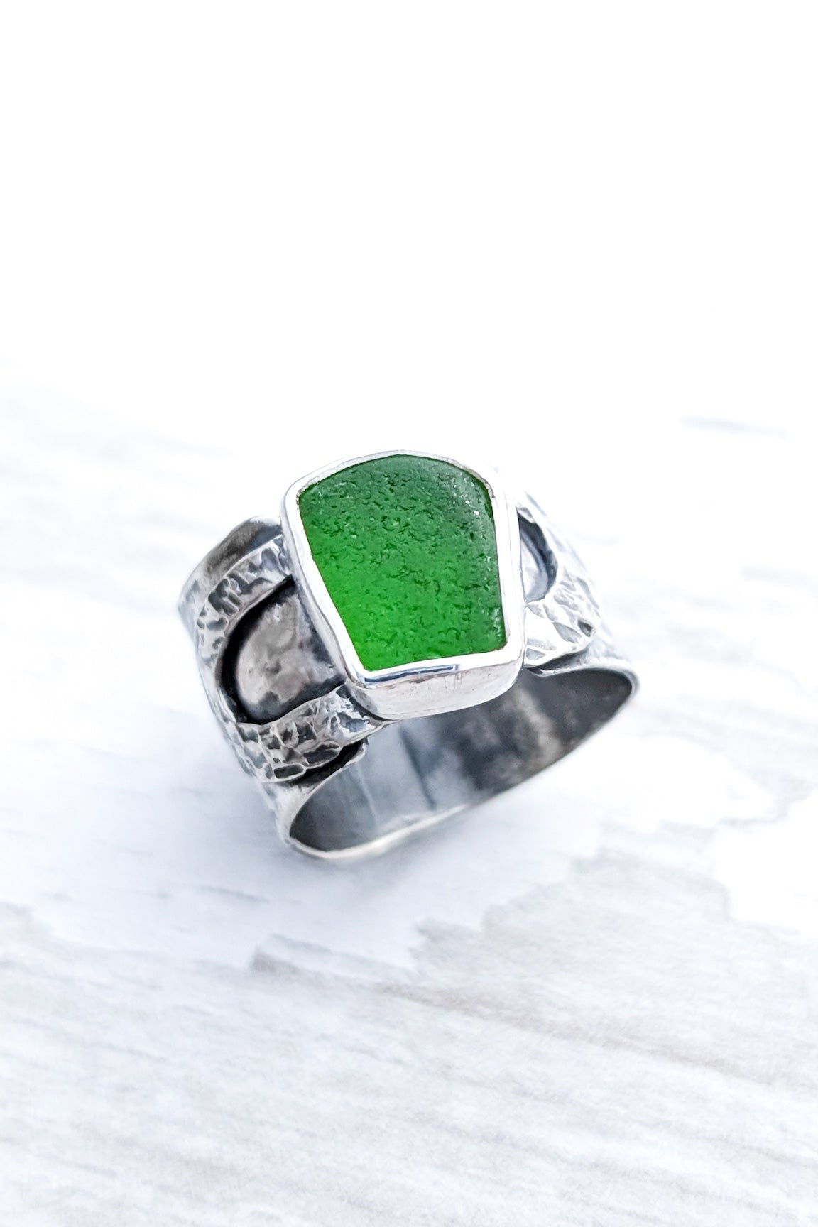 Sea glass chunky textured ring band