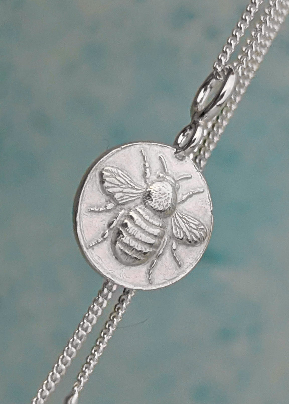 Detailed realistic silver bee necklace charm