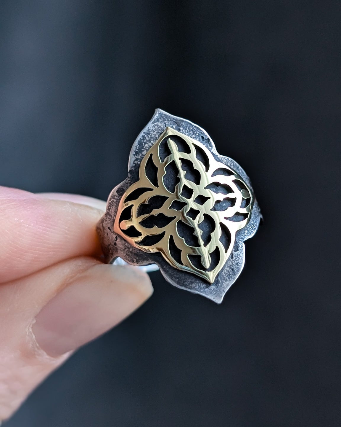 Flamboyant gothic architecture statement ring