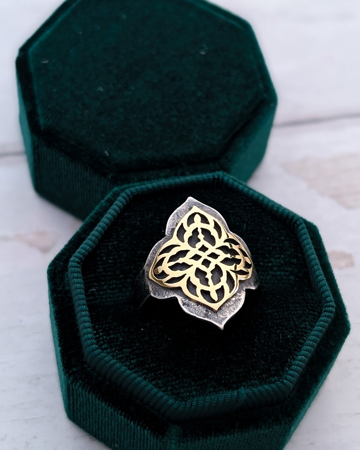 Celtic inspired gothic architecture ring