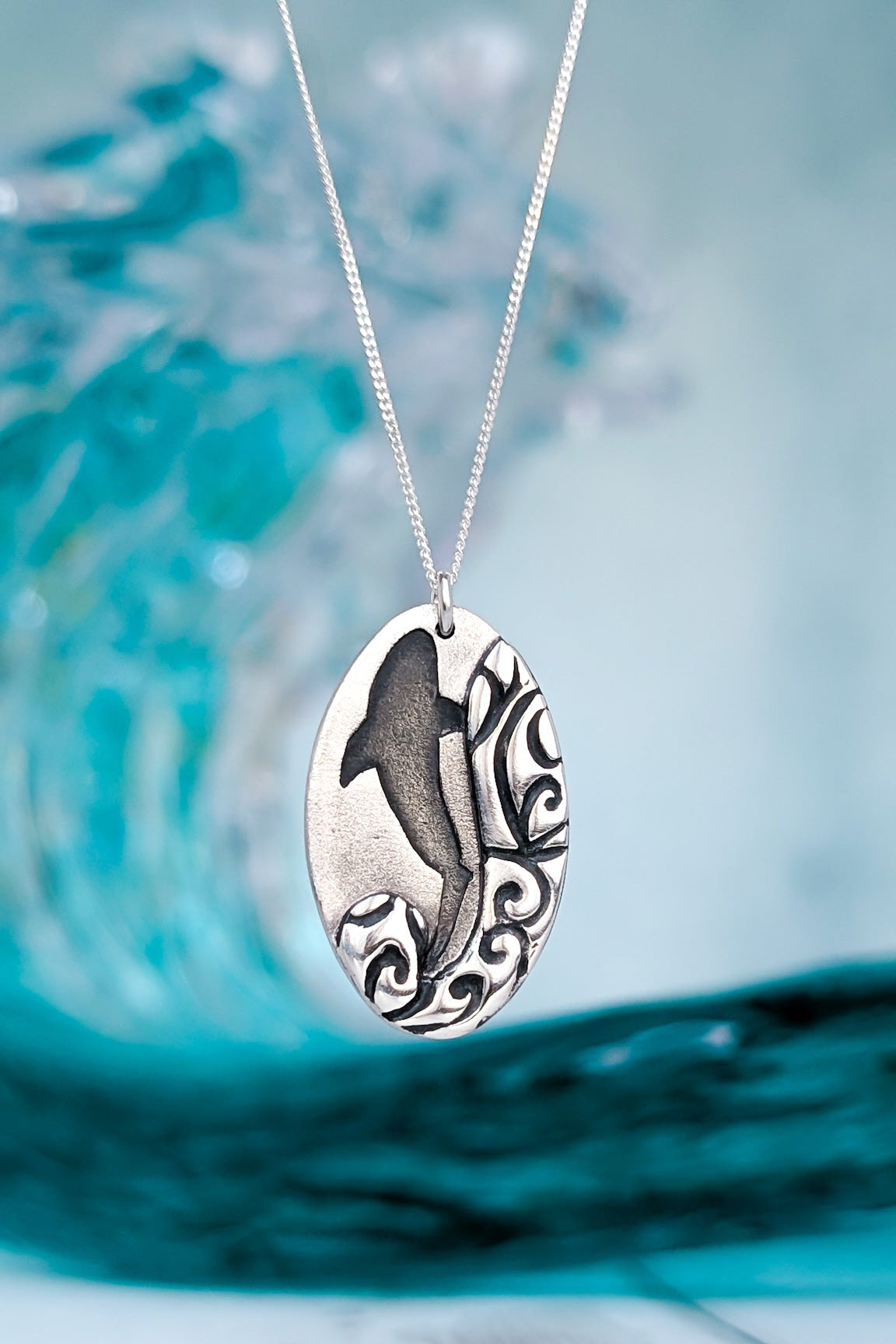 Hawaiian style tribal shark silhouette necklace