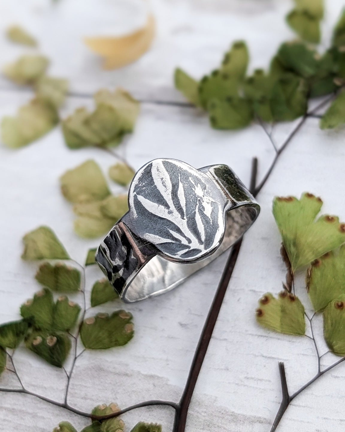 Leaves impression Sterling Silver ring