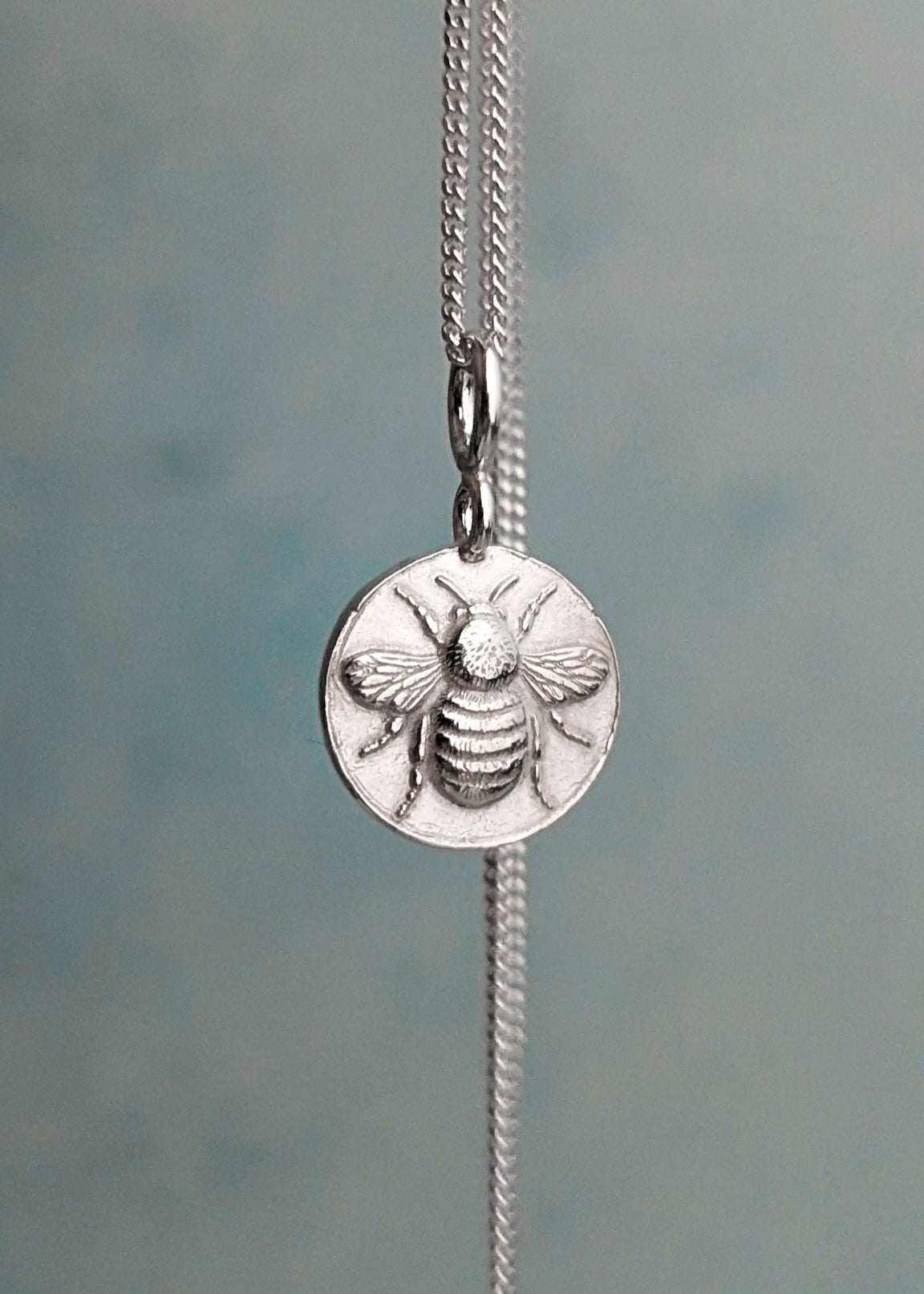 Round Sterling Silver bee necklace