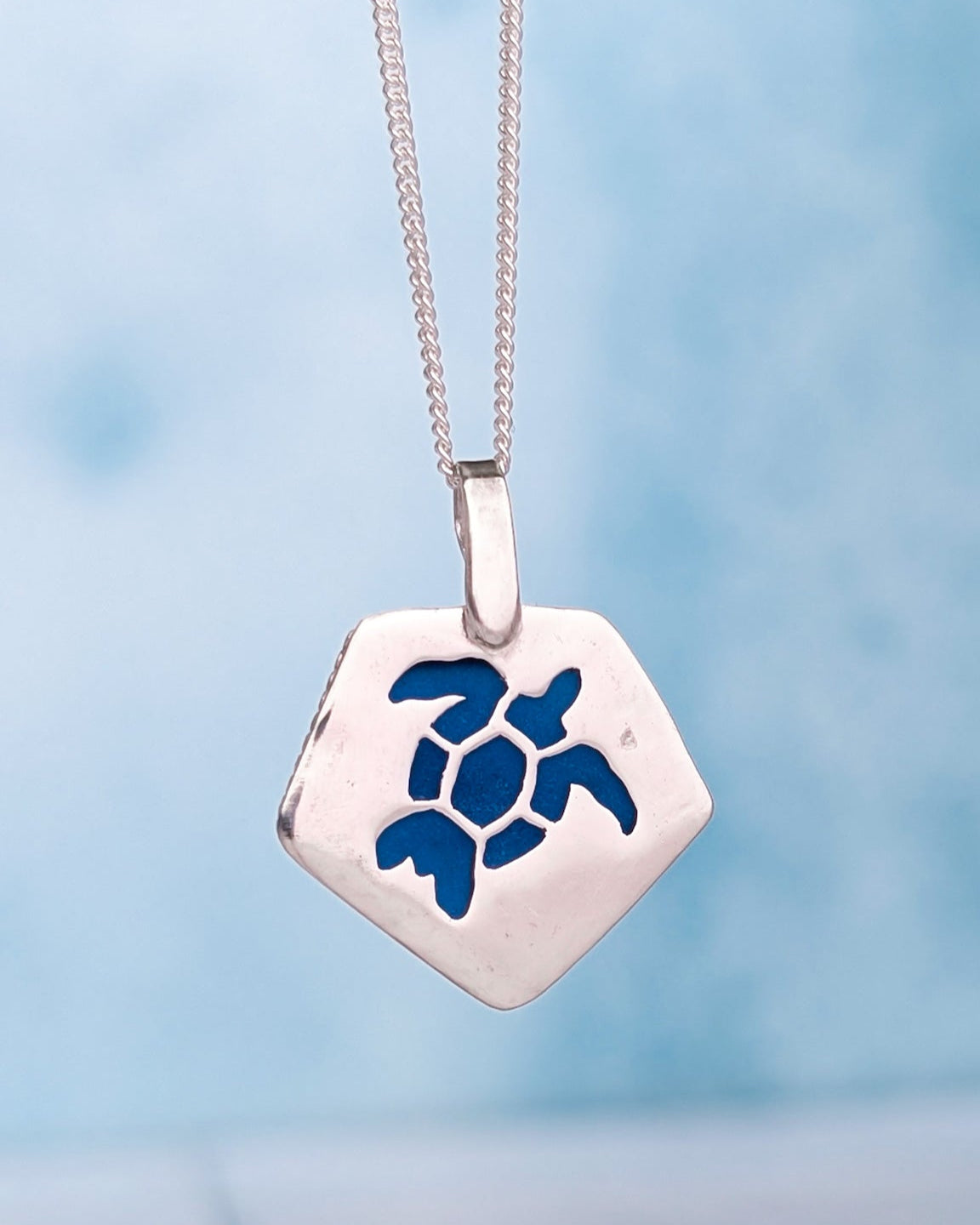 Sea turtle silhouette cobalt bllue sea glass beach jewellery