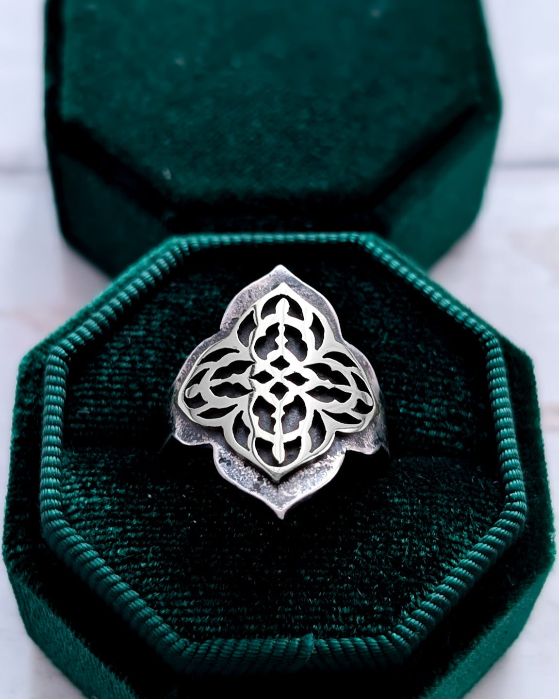 Real silver gothic architecture ring