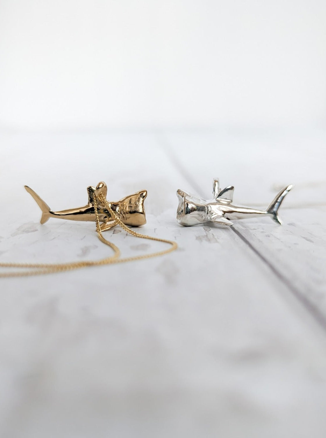 Silver or gold basking shark pendant