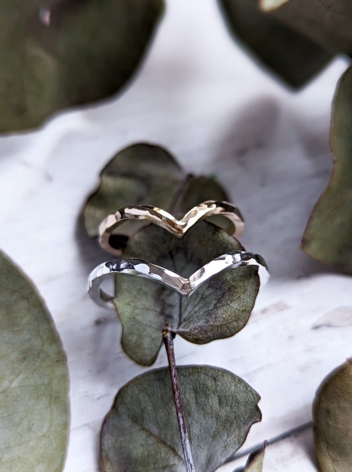 9ct Gold or Sterling Silver hammered wishbone ring