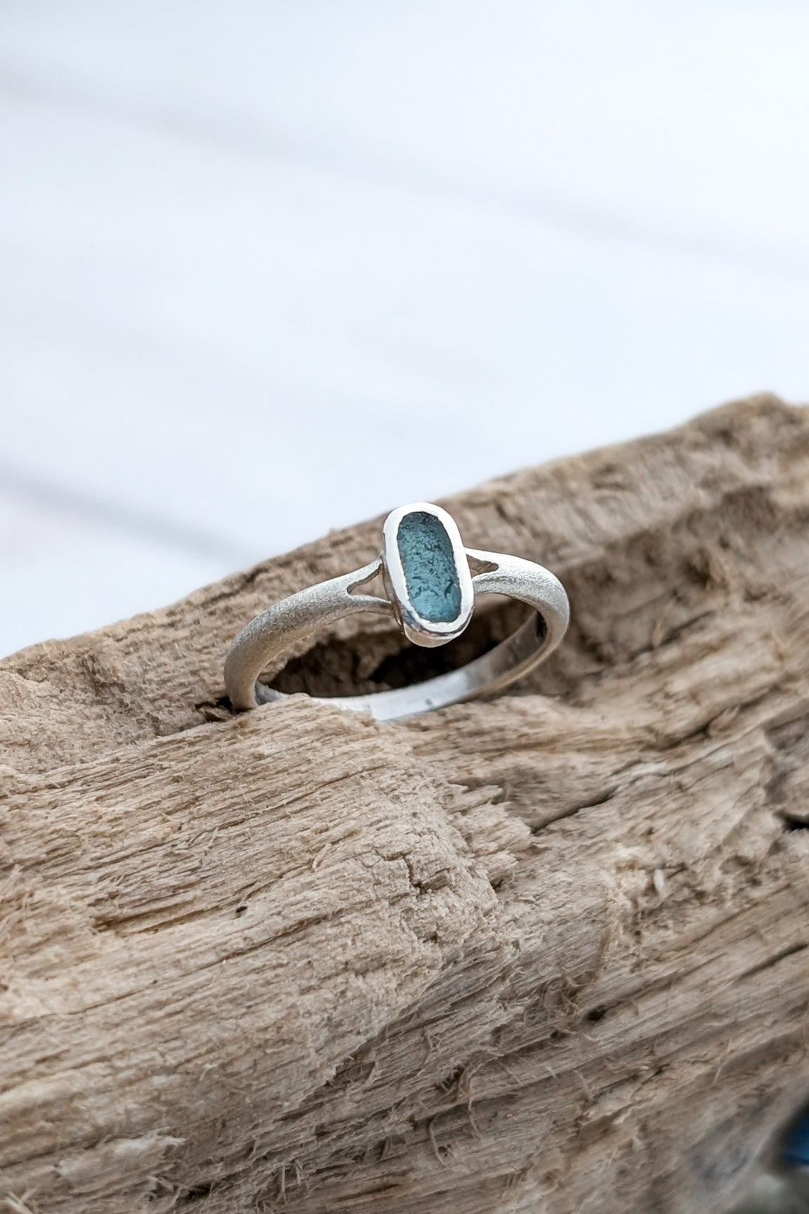 hand cut and shaped turquoise scottish sea glass ring