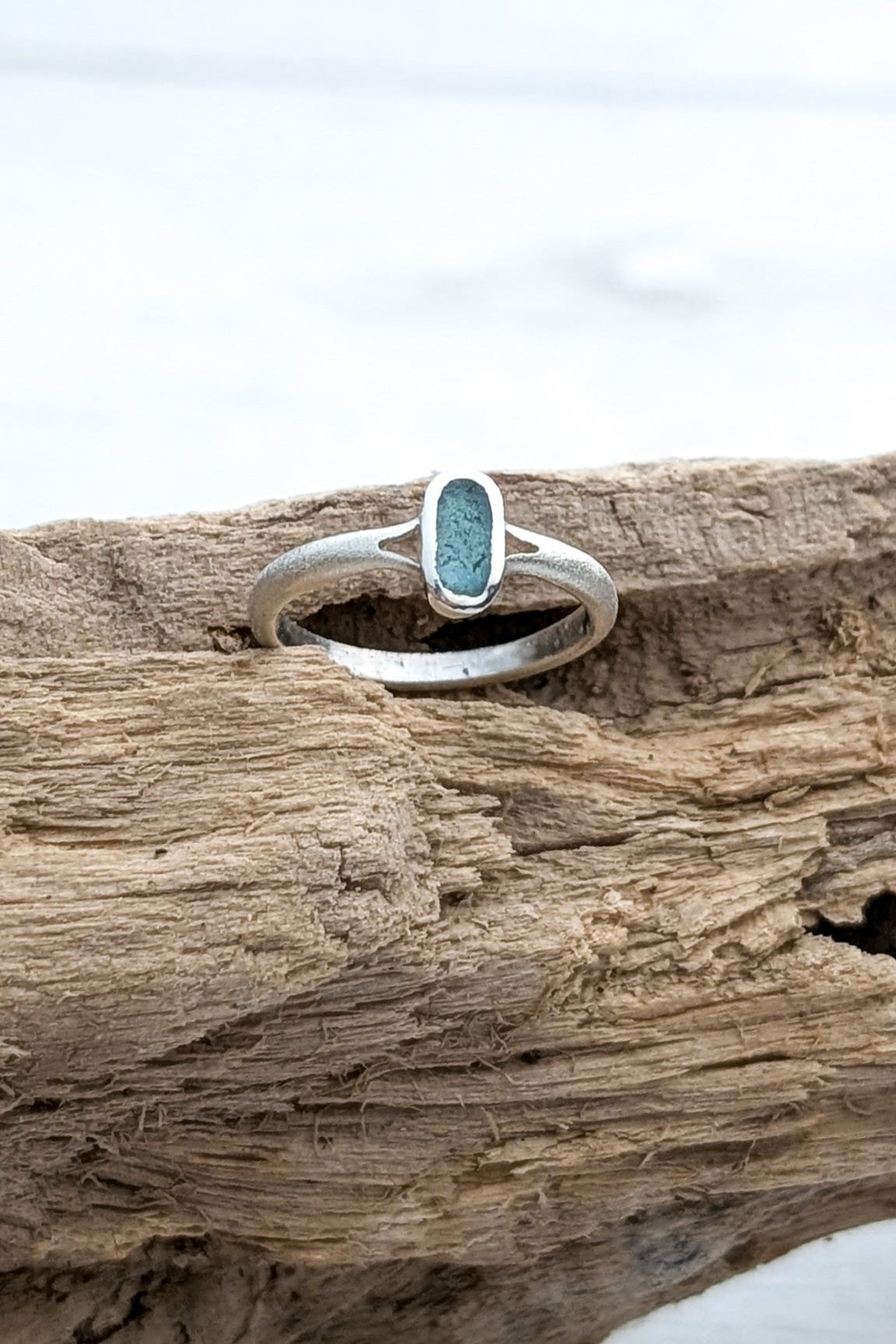 sterling silver oval sea glass engagement ring