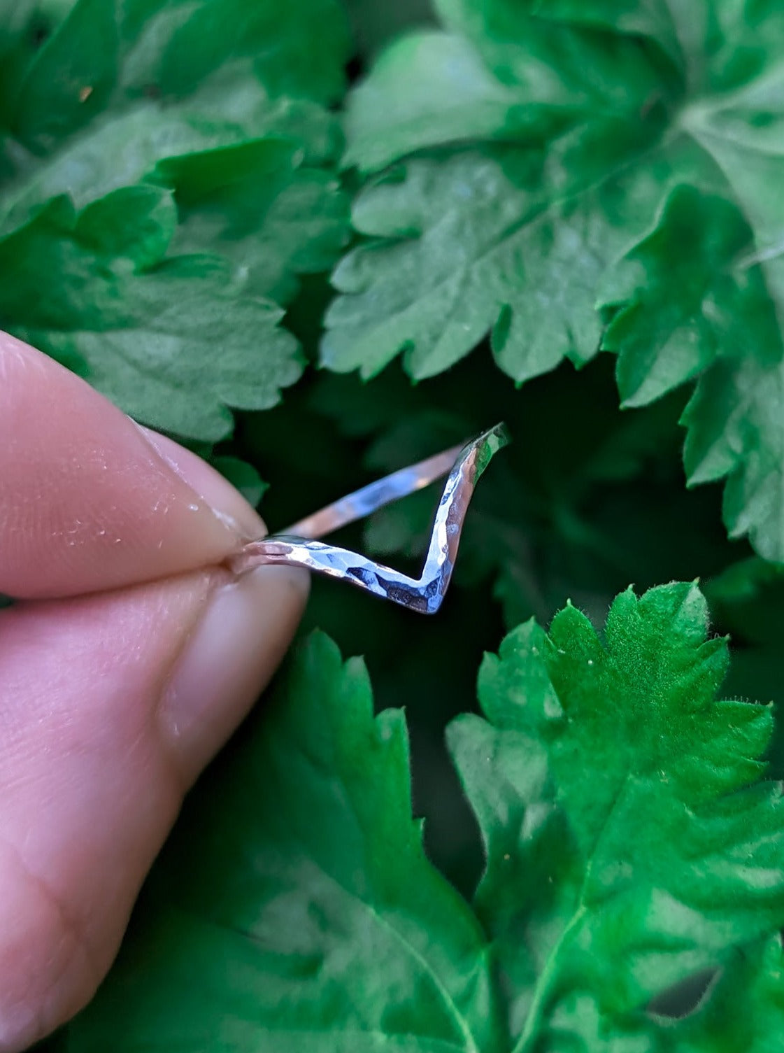 Sterling silver hammered wishbone ring