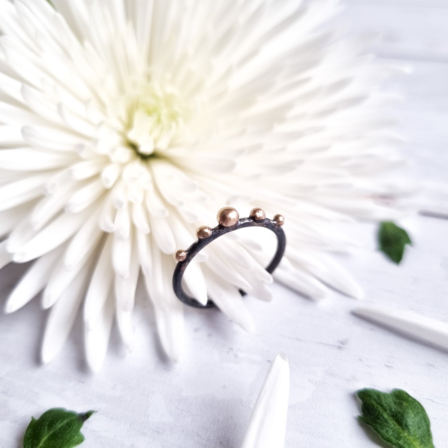 Dark Treasure | Size M1/2 ~ Darkened silver with gold granulation ring, 2 variations.