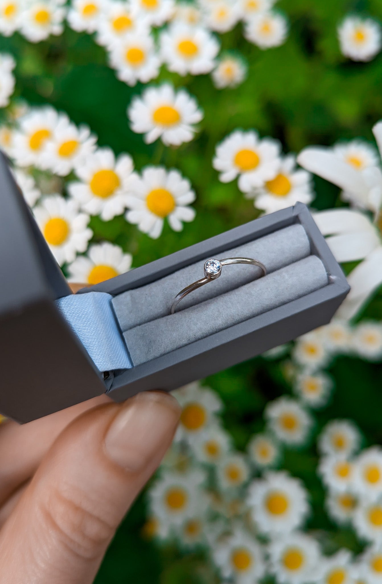 Dainty silver April birthstone ring