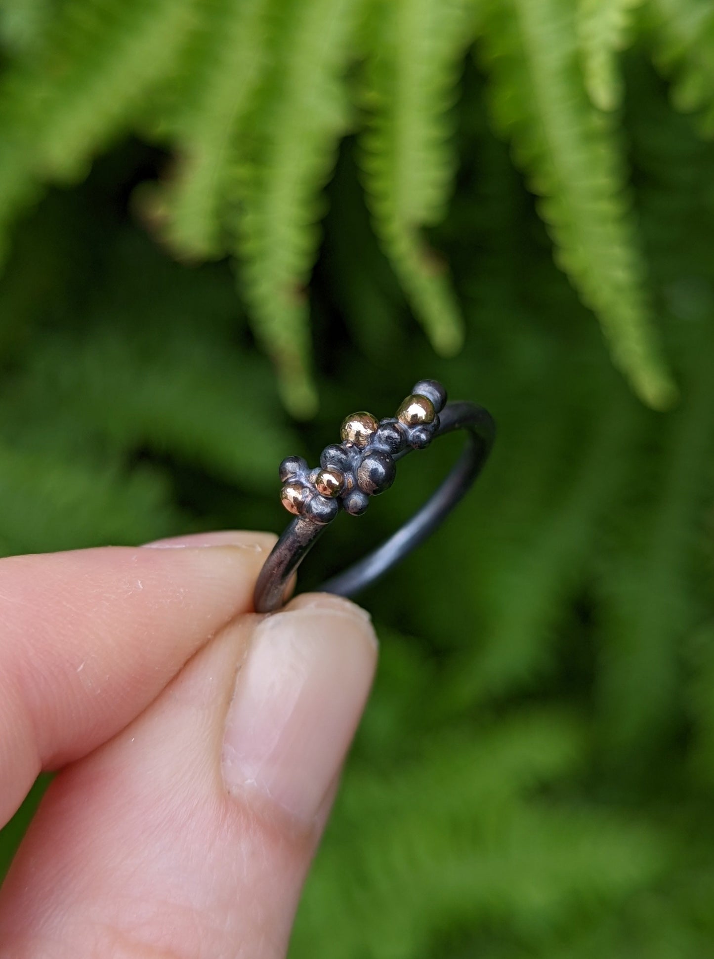 Gold and silver granulation cluster ring