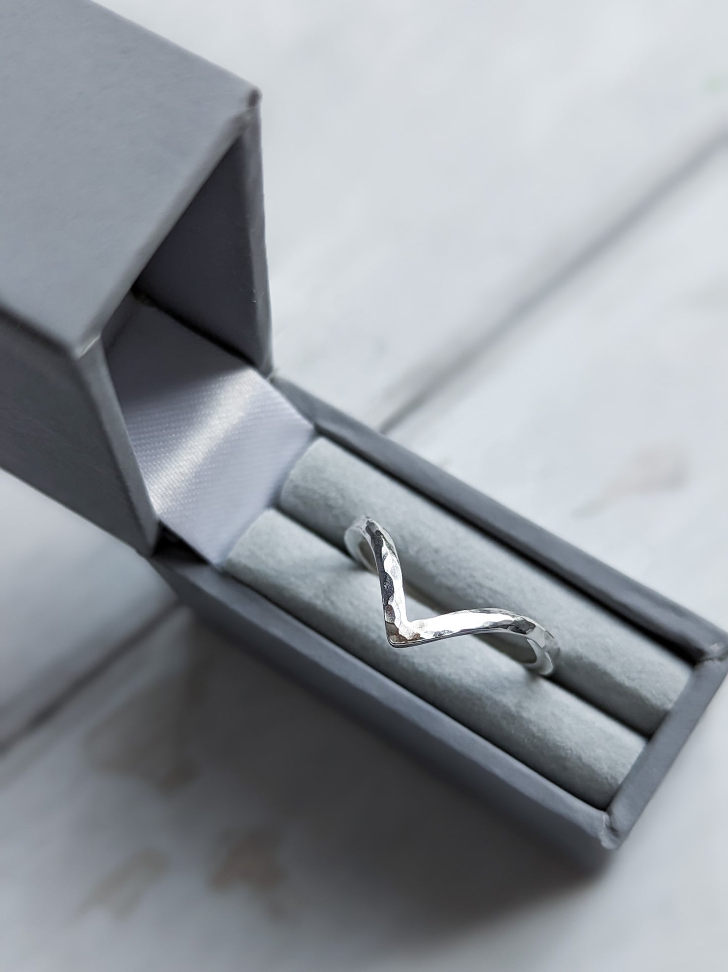 Hammered silver chevron ring