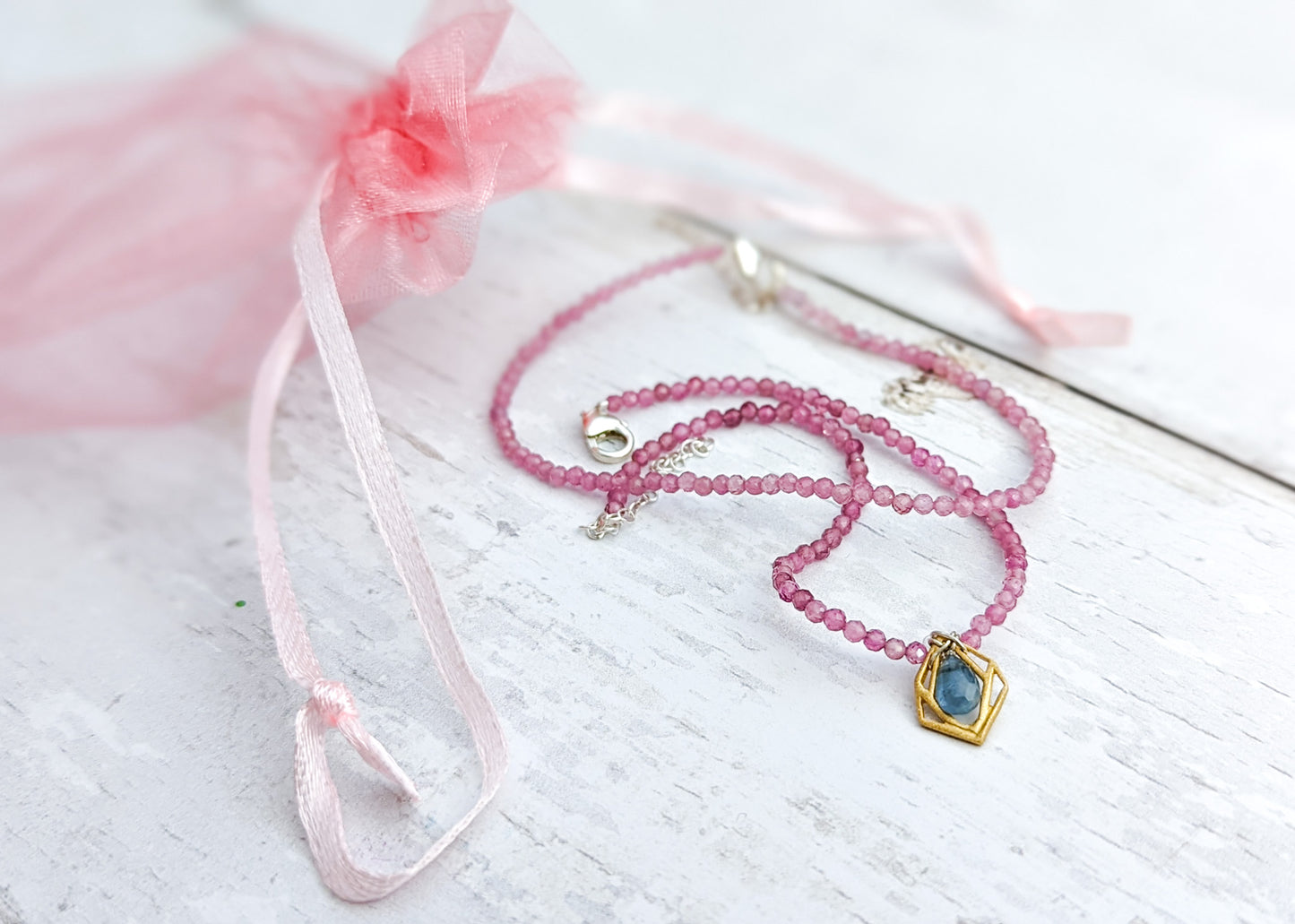 Set of 2 pink gemstone stacking bracelets