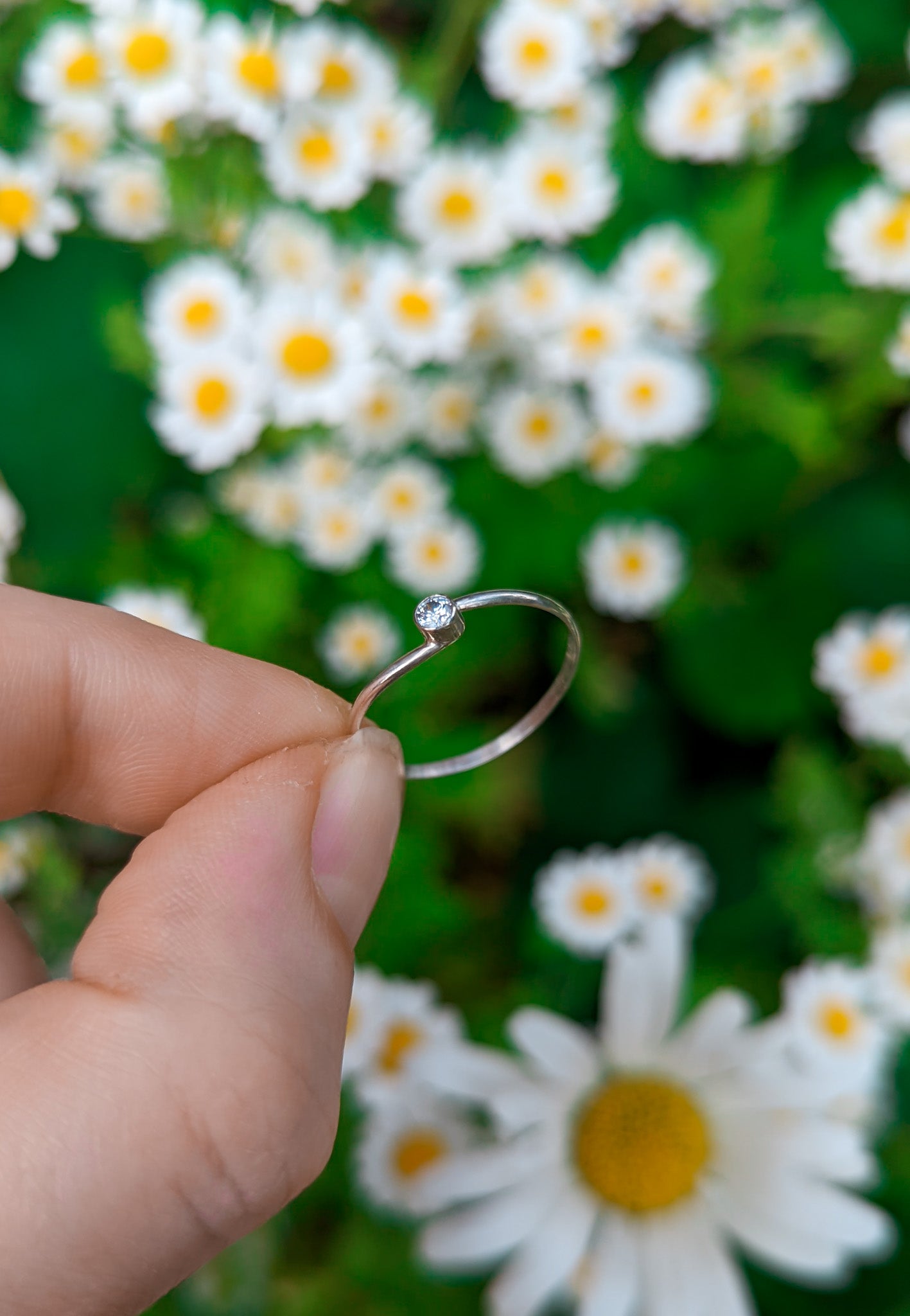 Dainty silver April birthstone ring