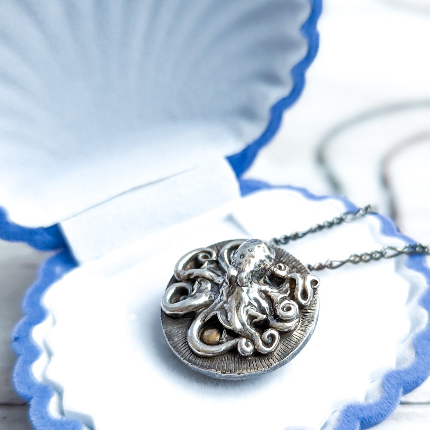 Scientifically accurate silver octopus necklace