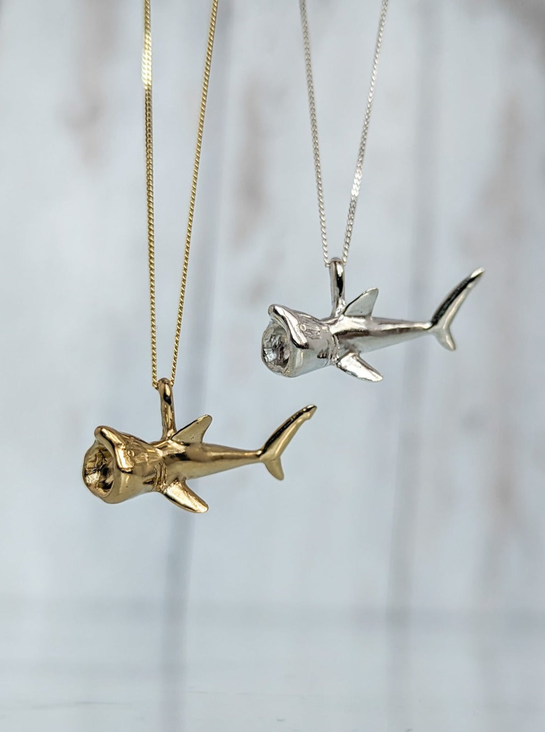 9ct gold or sterling silver realistic shark necklace