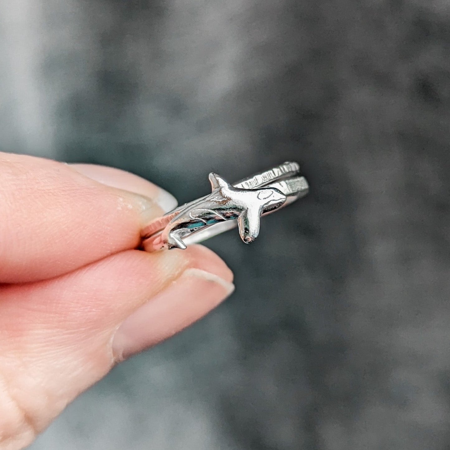 Stackable silver orca whale ring