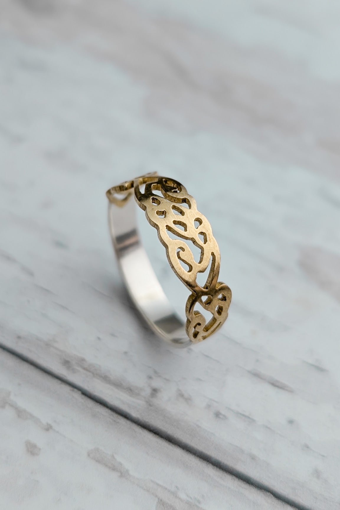 Gold and silver Celtic pattern ring