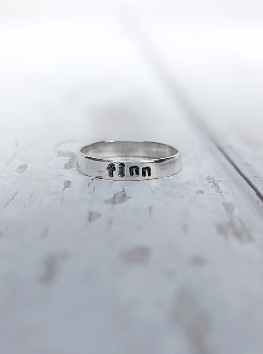 Custom stamped name ring
