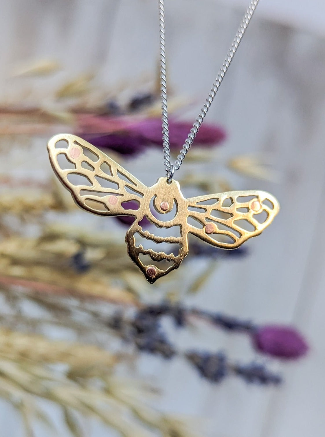 Brass bumblebee cutout necklace