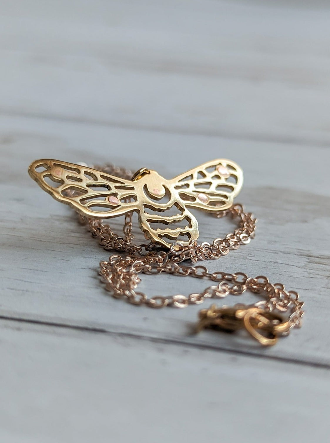 Bumblebee in flight gold necklace