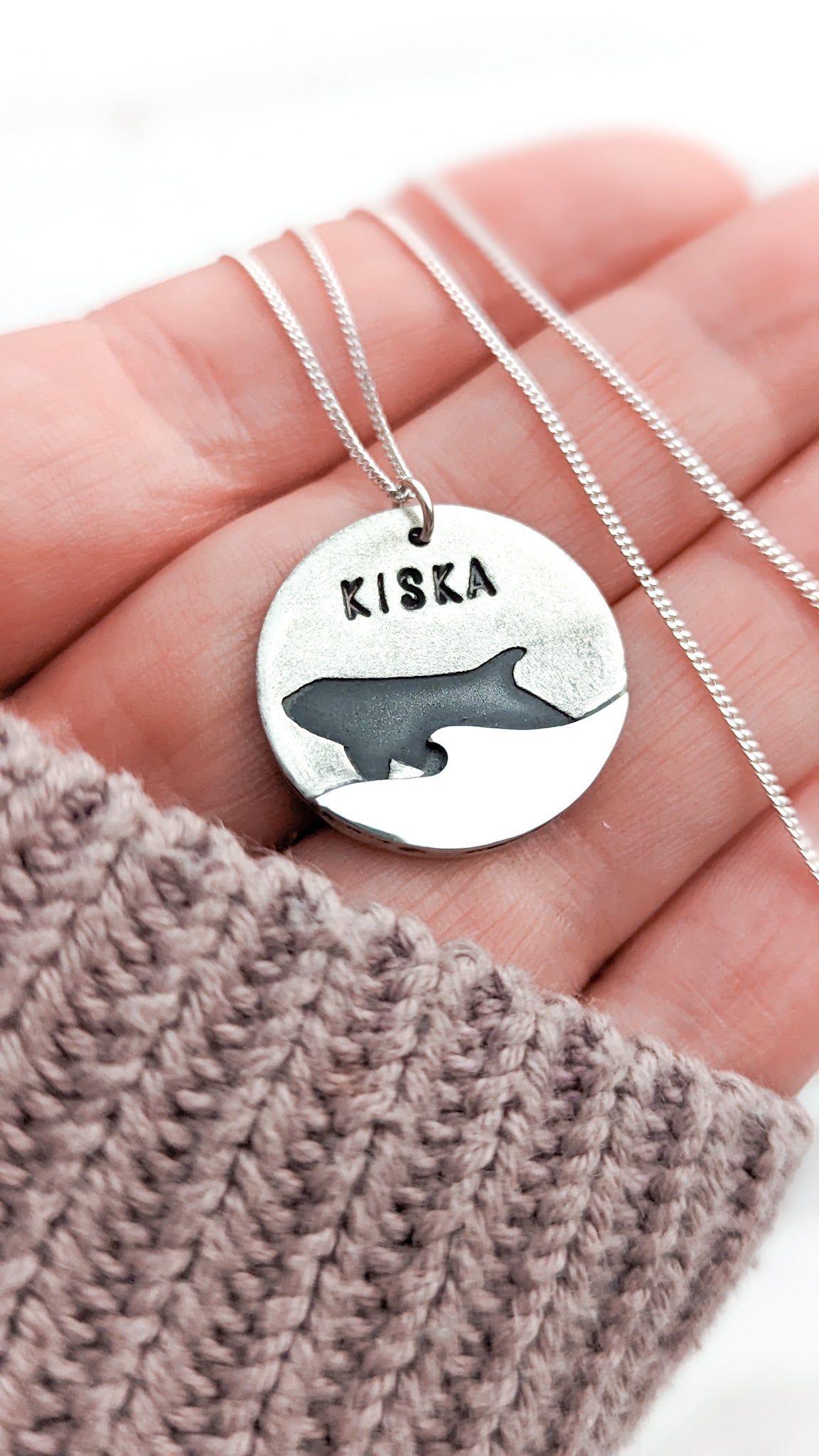 Kiska the killer whale silver pendant