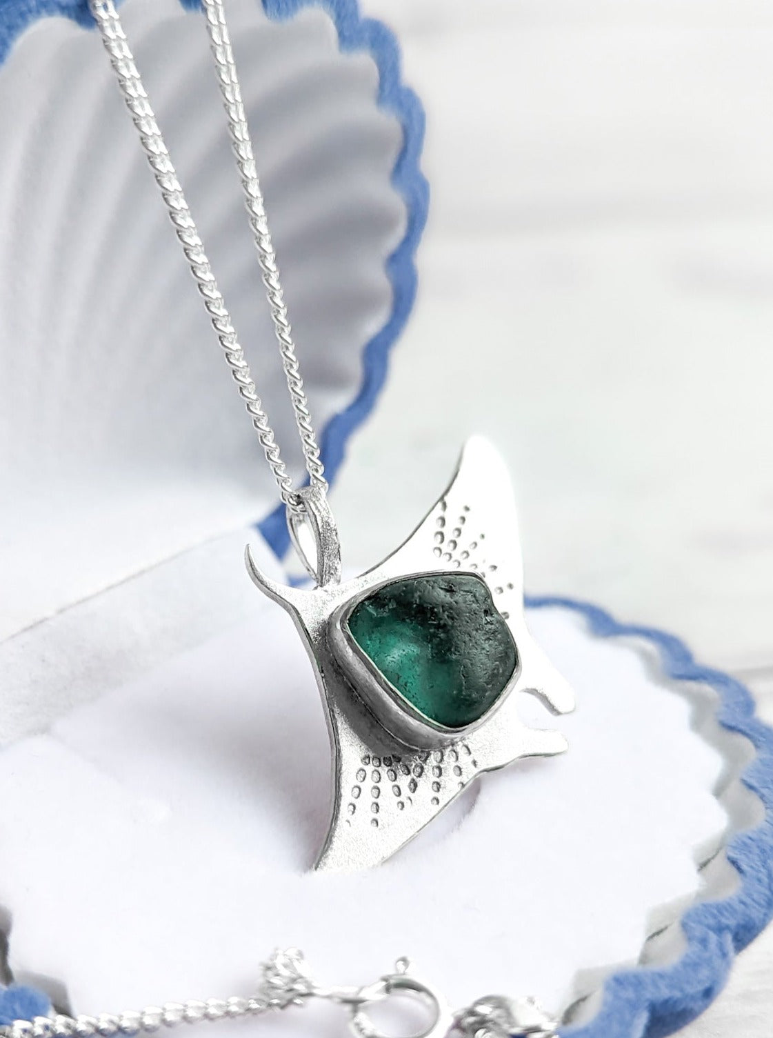 Turquoise sea glass Manta Ray necklace