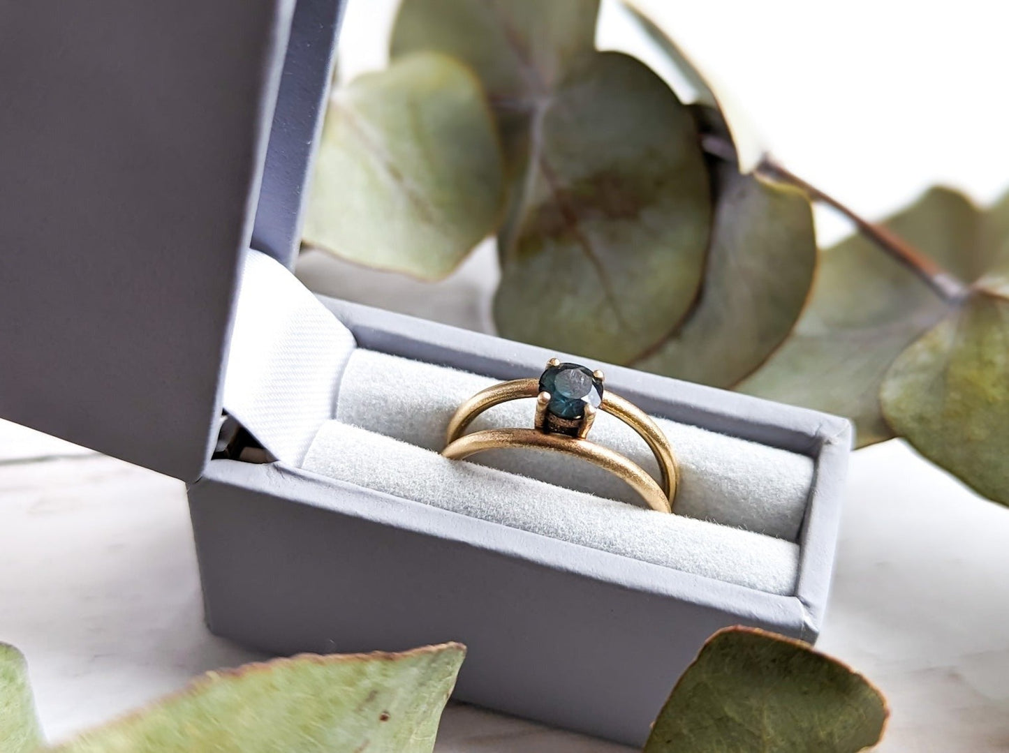 Recycled gold sapphire engagement ring