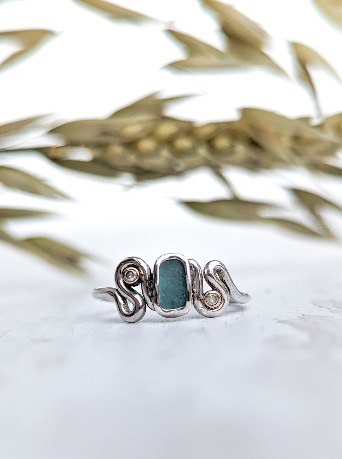 Cut and shaped sea glass ring