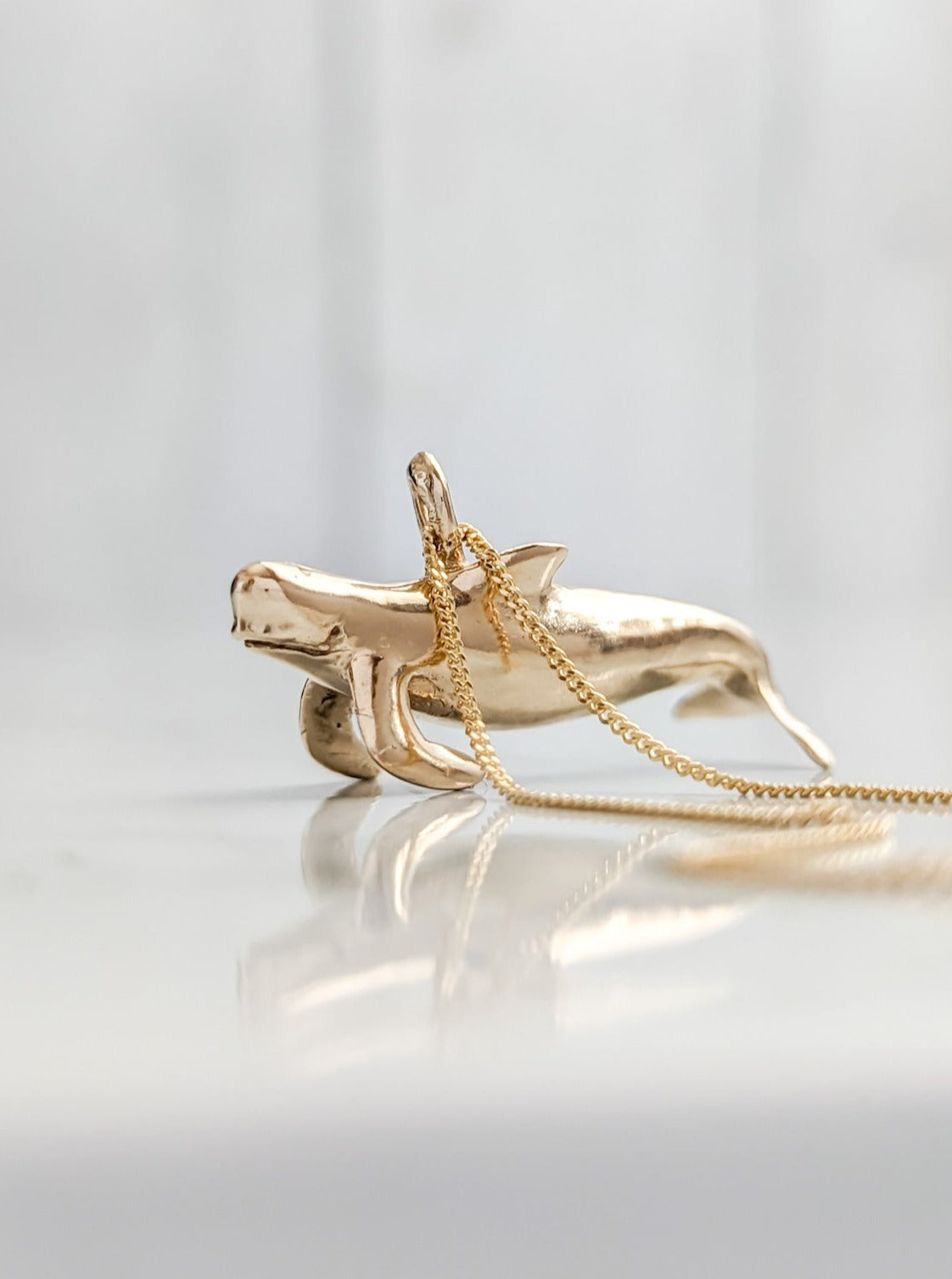 Realistic 3D gold whale necklace