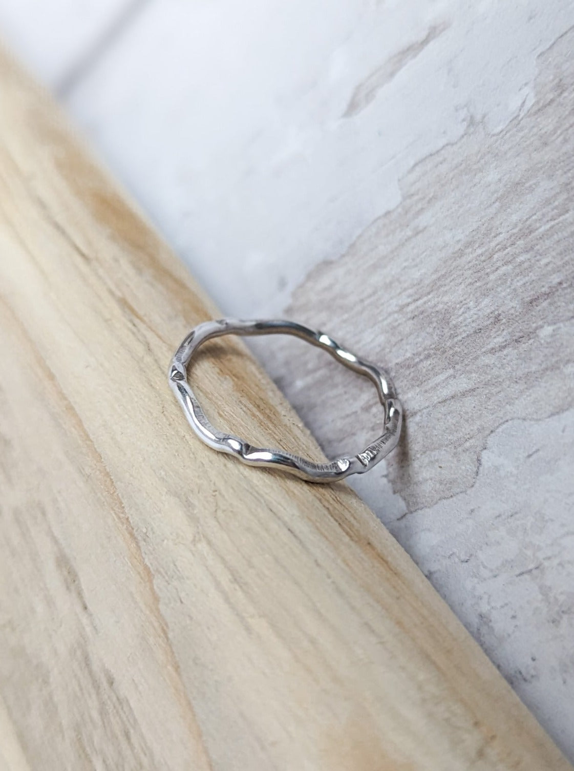 Real silver crimped pattern ring