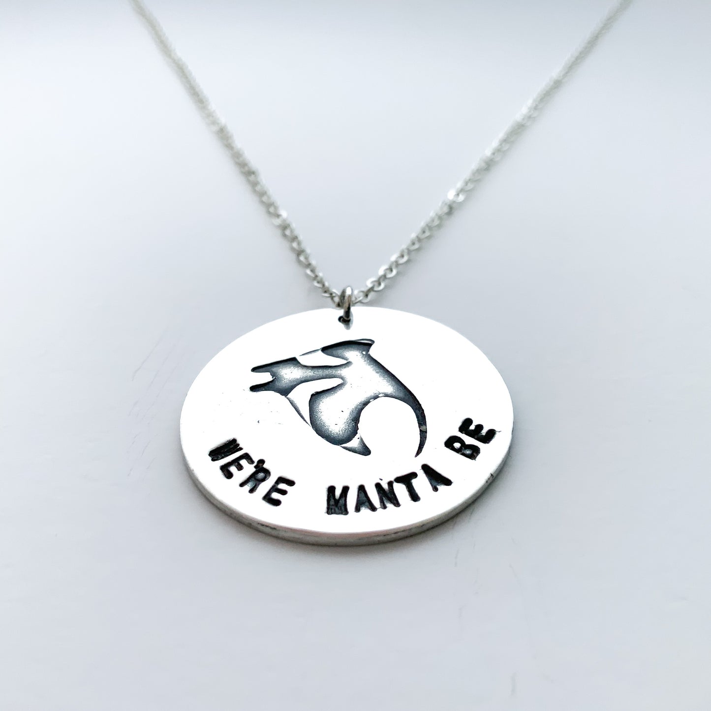 We're Manta Be | Cute silver Manta Ray pendant with romantic message