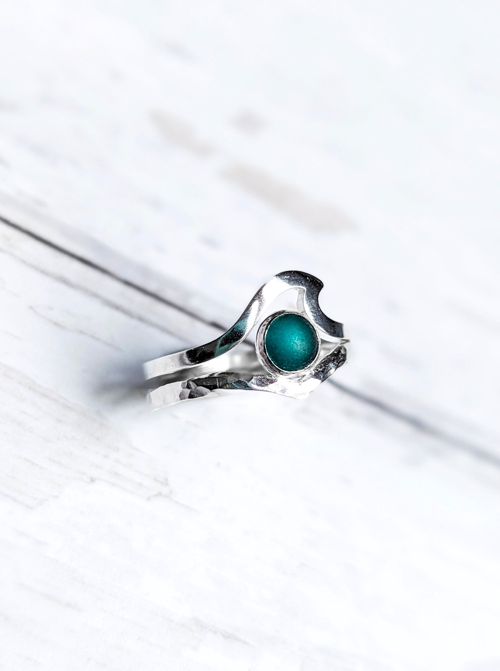 Stunning turquoise beach glass ring stack