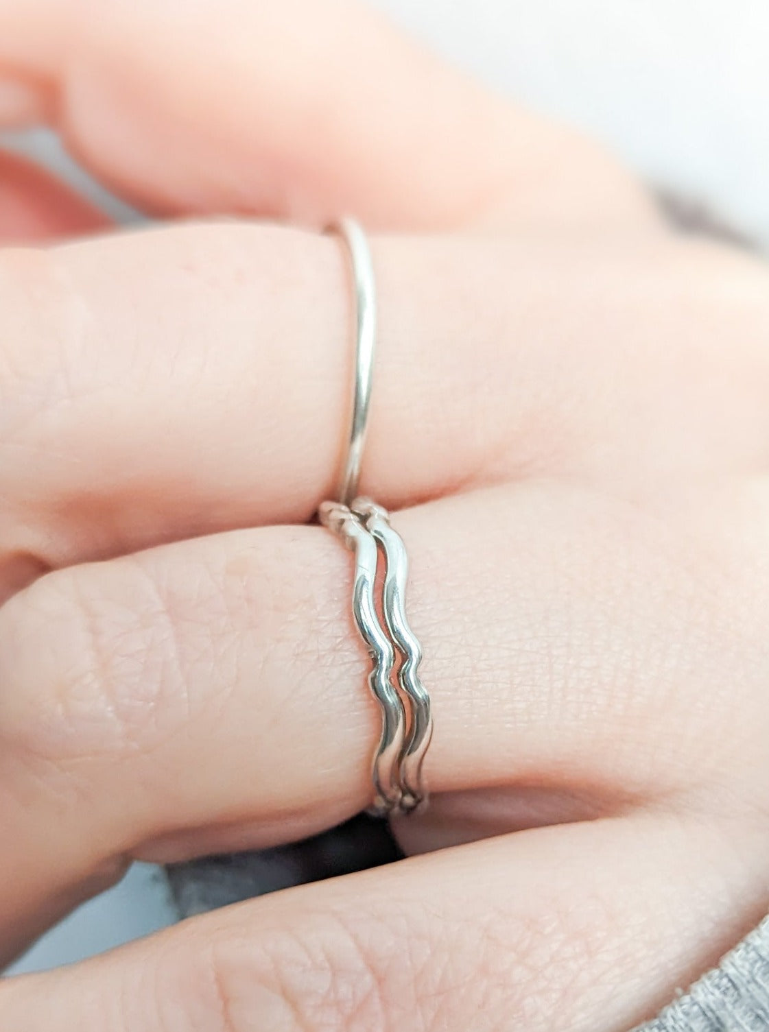 Solid silver wave stacking rings