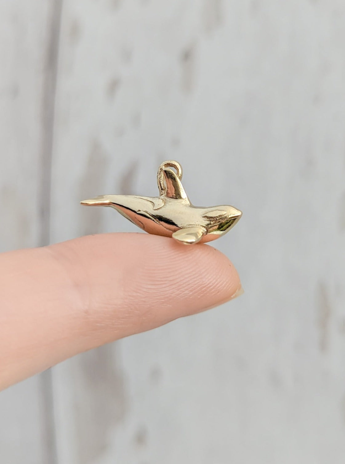 Tiny realistic orca pendant in real gold