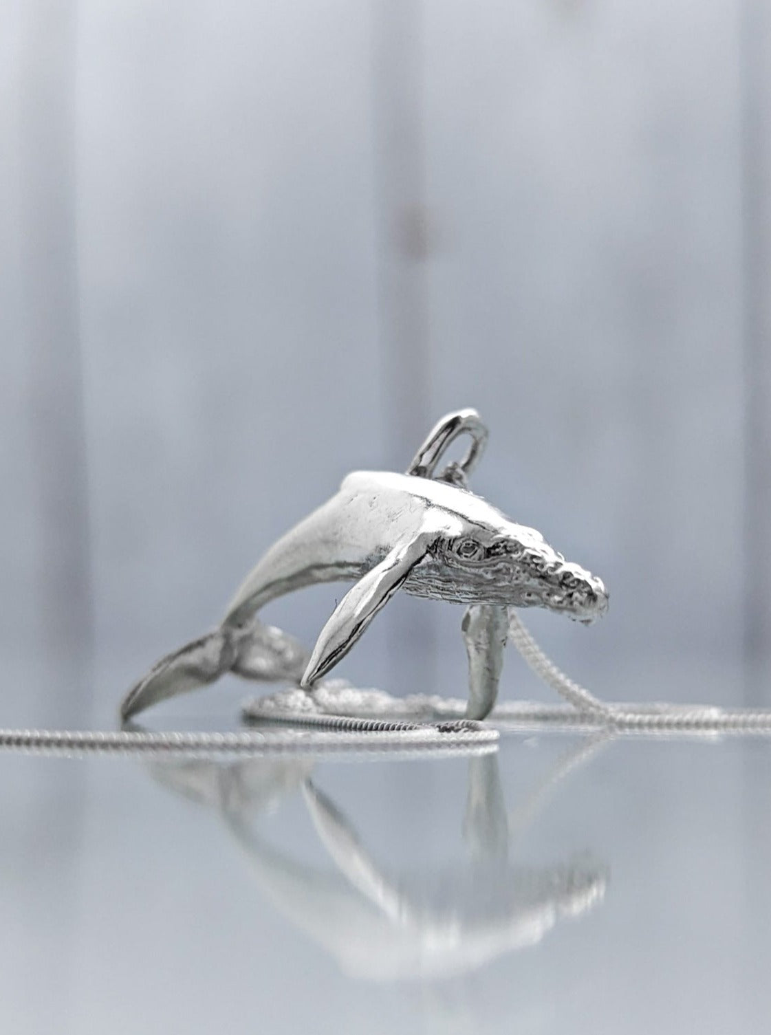 Stunning realistic solid silver humpback whale necklace