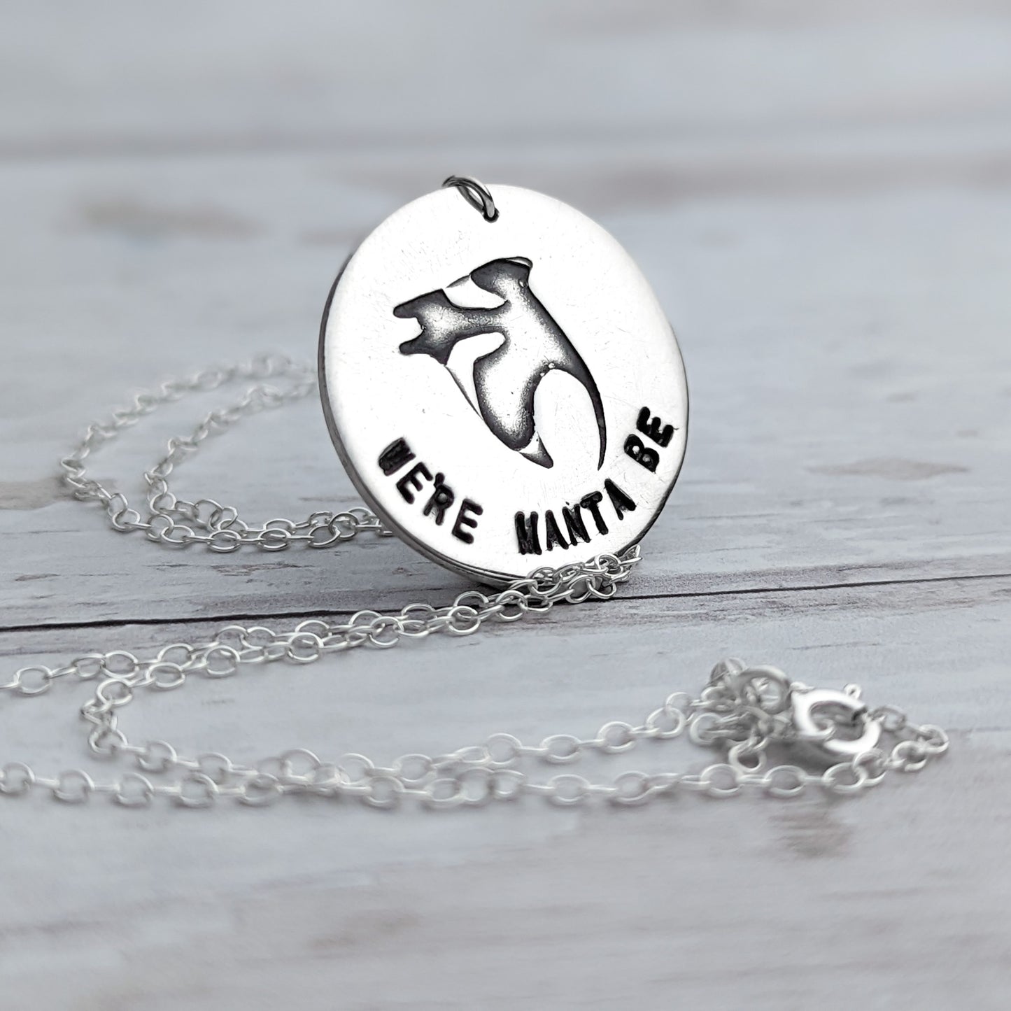 We're Manta Be | Cute silver Manta Ray pendant with romantic message