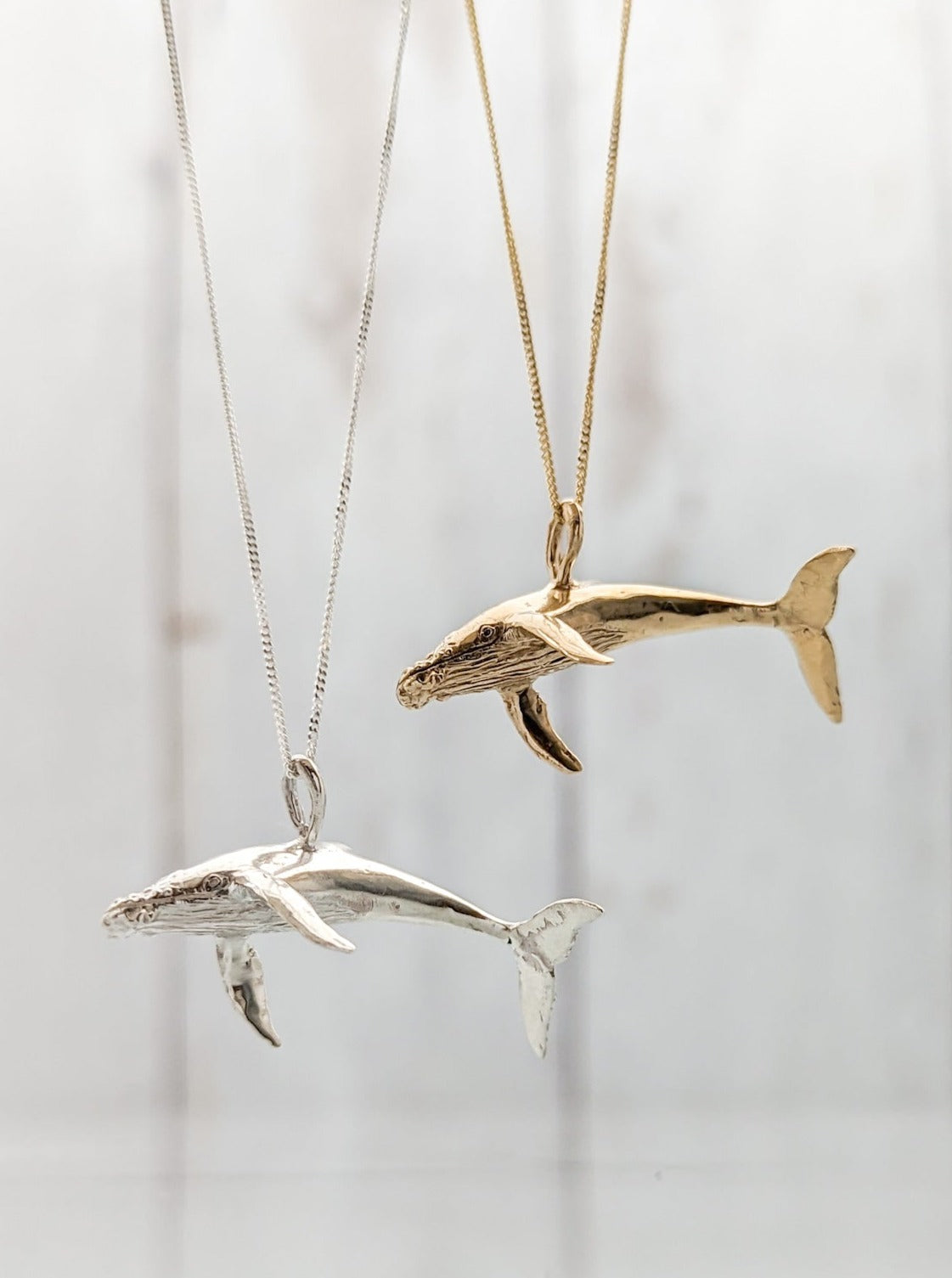 Sterling Silver or 9 carat gold humpback whale pendants