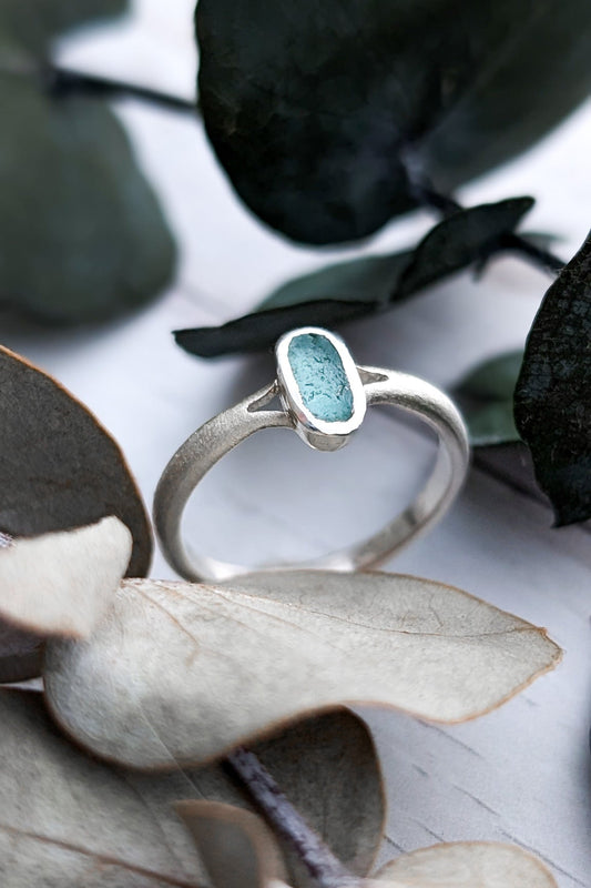 stunning turquoise oval sea glass ring