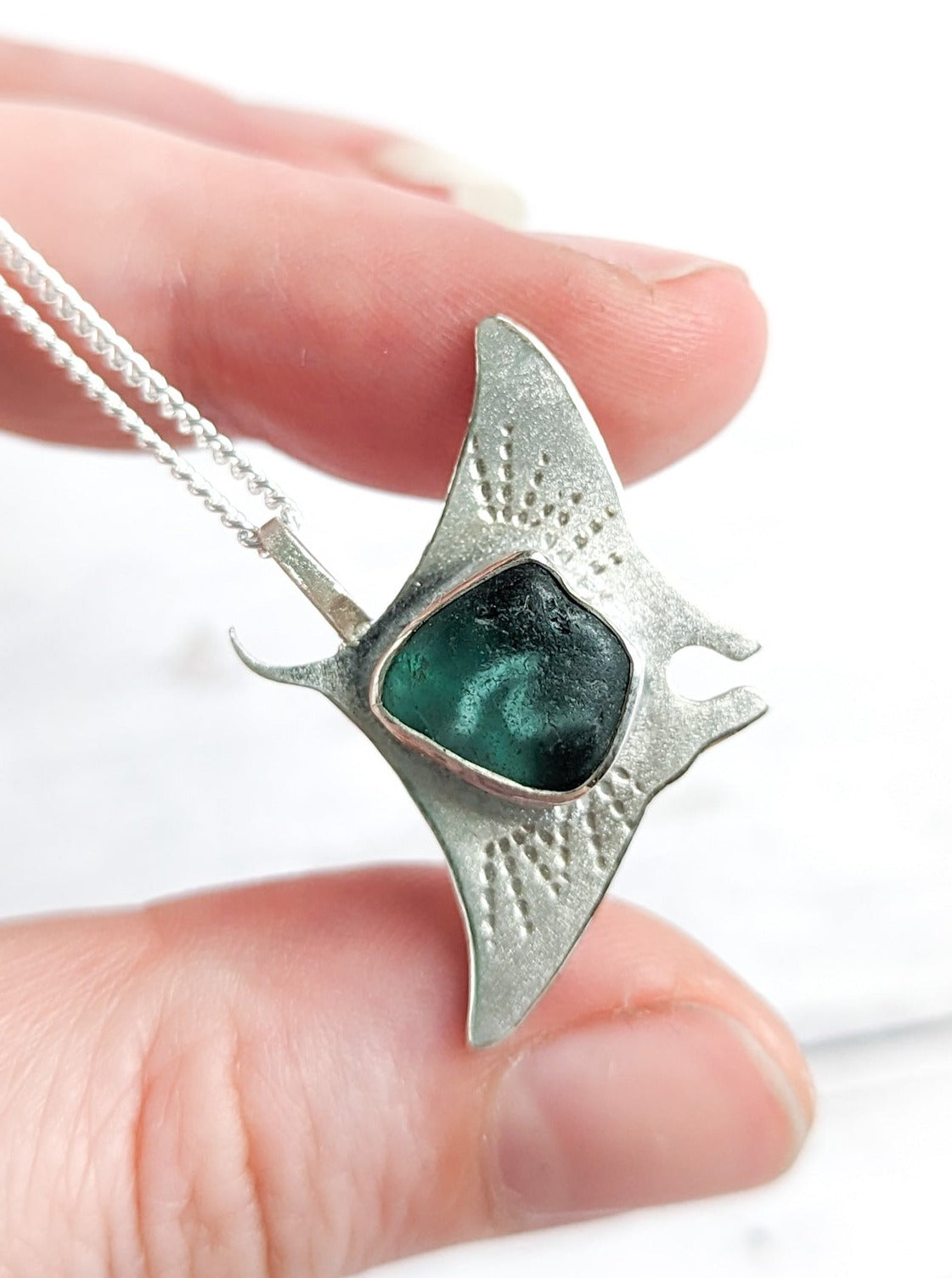 Scottish beach glass manta ray necklace