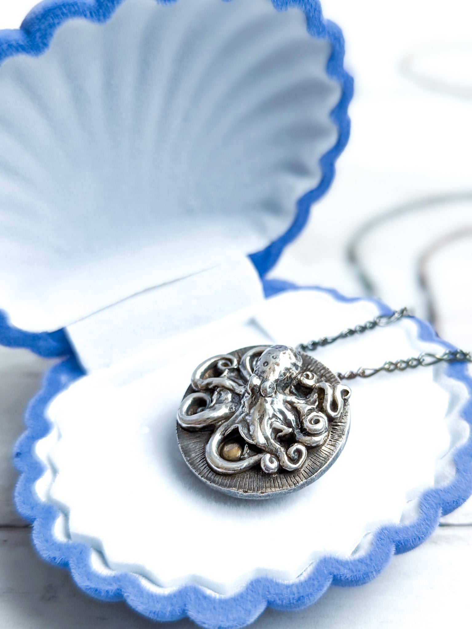 Scientifically accurate silver octopus necklace