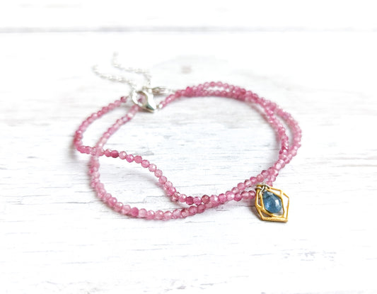 pink tourmaline beaded stacking bracelets